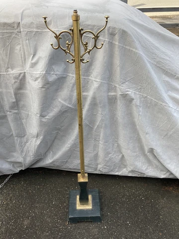 Antique Coat Hat Tree Stand Ornate Brass Wood Base Victorian Hall Entry Hooks Cover
