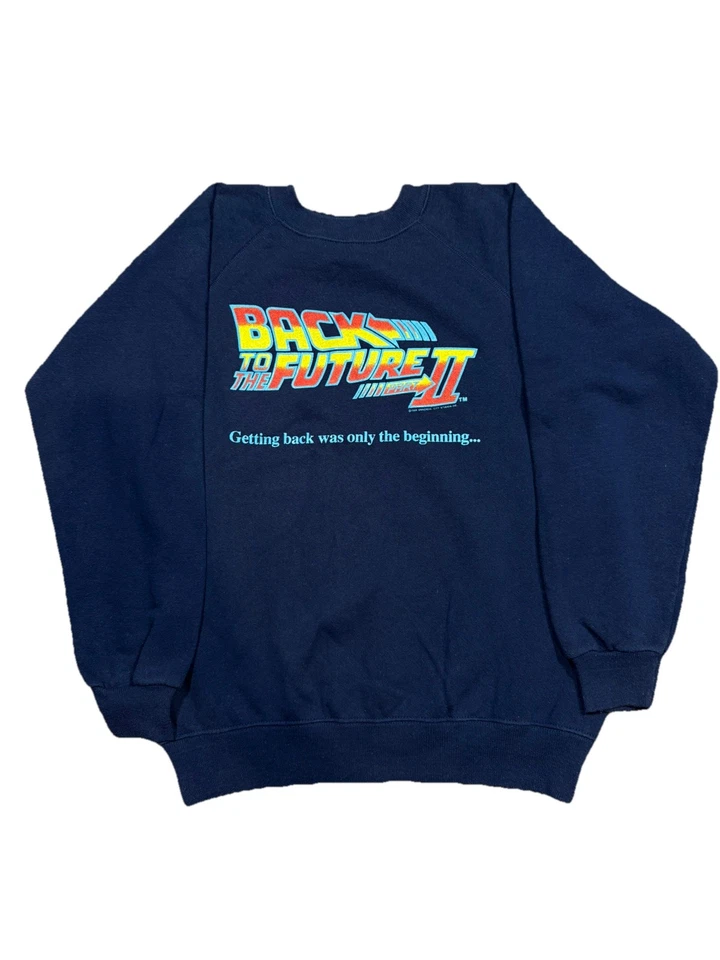 Sudadera De Colección Regreso al Futuro II 2 Hombres M Azul Marino Cuello Redondo 1989 Película Promo Foto 1 de 4