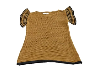 LOFT Bohemian Loose Weave Women Size Petite XS Short Sleeve Sweater Mustard - Picture 1 of 12