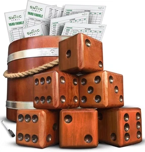 Spiele - Yardzee, Farkle & 20+ Riesen Würfelspiele (Allwetter) mit Holzeimer,  - Bild 1 von 12