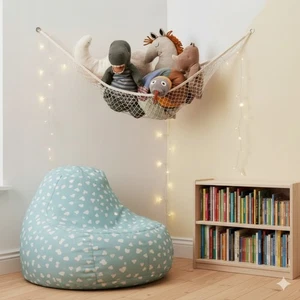 Hamaca de almacenamiento de juguetes suaves beige malla grande peluche bebé dormitorio guardería 3 pies - Imagen 1 de 6