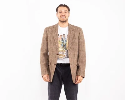 Vintage 90's Men Harris Tweed Blazer Jacket in Beige Scottish Wool Size Lrge - Image 1 of 4