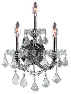 Crystal Wall Sconce 3 Light Fixture Bathroom Bedroom or Dining Room Chrome 22" - Picture 1 of 2
