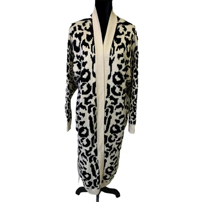 Suéter largo en blanco NYC para mujer grande beige frente abierto safari animal estampado cárdigan Foto 1 de 4