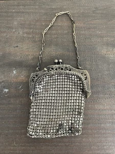 antique SMALL METAL MESH PURSE silver-tone Coin Purse 3in - Picture 1 of 12