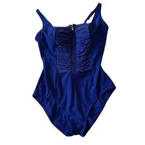 Contour by Christina Blue Ruched One Piece Zipper Swim Built in Bra Wmns 16D - Picture 1 of 9