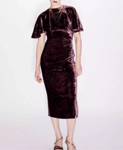 Zara lila Velevet Blogger Lieblings Kurzarm Midikleid Gr. XS - Bild 1 von 14