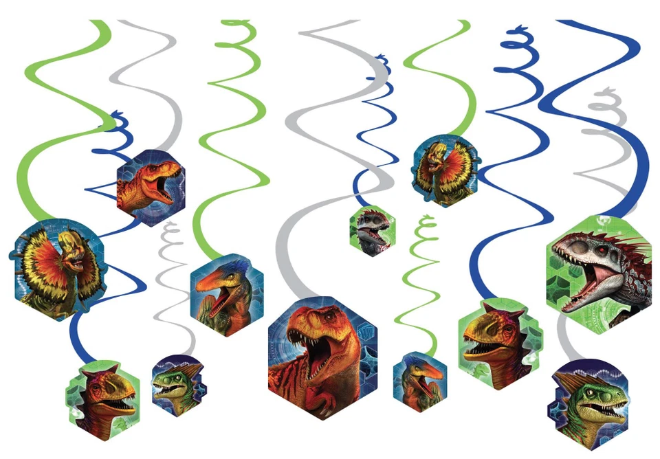 Jurassic World Swirl Decorations Birthday Party Favor Supplies ~12pc ~ Dinosaurs - Image 1 of 4
