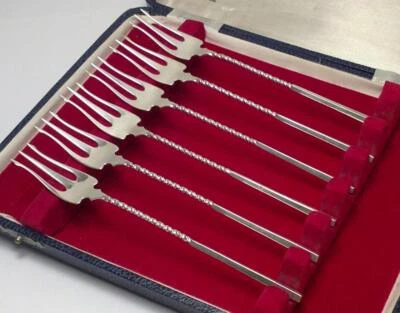 6 антикварных вилок для коктейлей/устриц/солений WHITING из чистого серебра (5 1⁄2 дюйма) — C1910 - Изображение 1 из 4