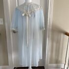 Vintage Barbara Lee Robe Dusty Blue Embroidered Lace Ribbon Tie Unique B4