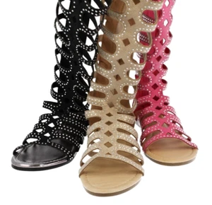 Girls Spot On Knee High Gladiator Sandals H0222 - Picture 1 of 30