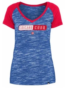 Chicago Cubs New Era Women's Space Dye Raglan V-Neck T-Shirt, Color: Royal, XXL - Picture 1 of 5