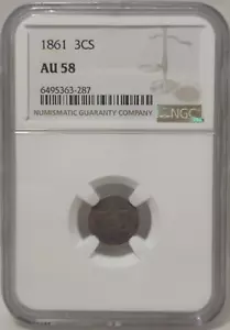 1861 US 3-CENT COIN NGC AU 58 - Picture 1 of 4