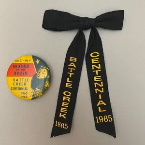 Battle Creek Centennial 1865-1965 Brother of the Brush Pinback Button & Bow Tie - Picture 1 of 13