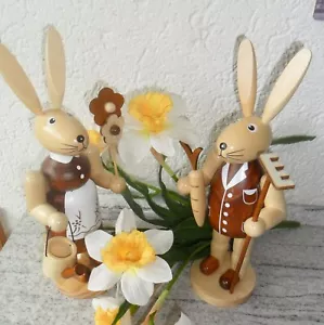 2 Osterhasen Holz Erzgebirge Pärchen Osternest Osterdekoration Figur 30 cm, - Bild 1 von 18