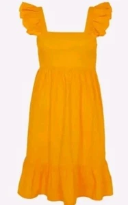 Monsoon Accessorize Beach Frill Shoulder Mini Dress Orange Uk M 12-14 Bnwt - Picture 1 of 5