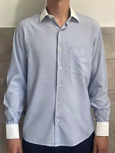 VALENTINO VINTAGE ITALY LUXURY STRIPED SHIRT WHITE COLLAR SIZE L - Picture 1 of 15