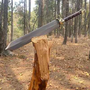 Handmade Carbon Steel 20" Wide Blade Sword Full Tang With Leather Sheath - Picture 1 of 10
