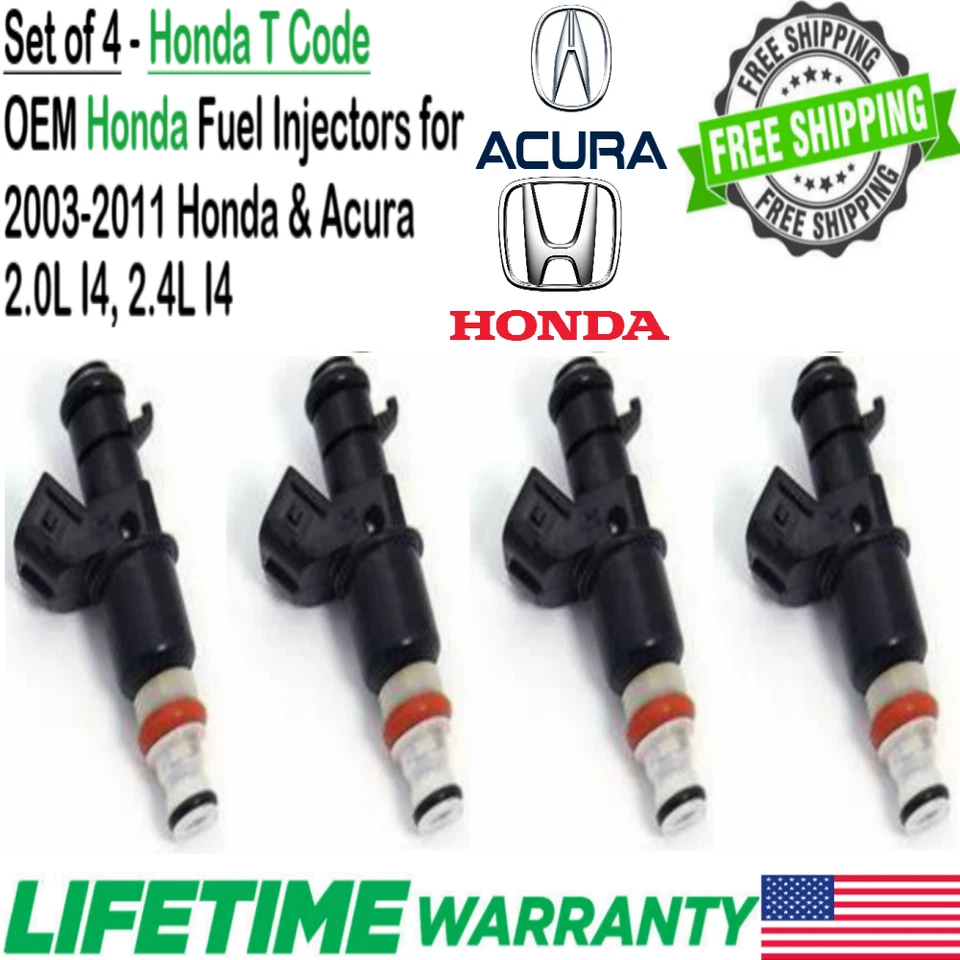 Honda 4Pcs OEM Fuel Injectors For 2004, 2005, 2006, 2007, 2008 Acura TSX 2.4L I4 - Image 1 of 4