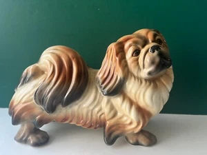 Signed Vintage Goldscheider Everlast Ceramic PEKINGESE Dog STATUE 9" Long - Picture 1 of 8