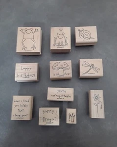 Unfrogettable Rubber Stamps Set of 11 Stampin' Up! Frog Mushroom Dragonfly Snail - Picture 1 of 10