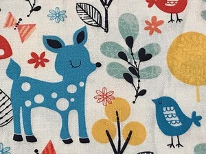 Fabric Deer Owl Animals Acorn Forest on White KAUFMAN Cotton 1/4 yd 269-PARK - Picture 1 of 4
