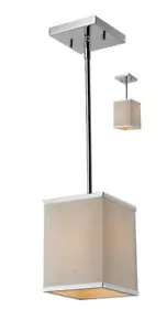 Z-Lite Rego 1 Light Chrome Mini Pendant/Ceiling Light fabric shade Orig $180 - Picture 1 of 1
