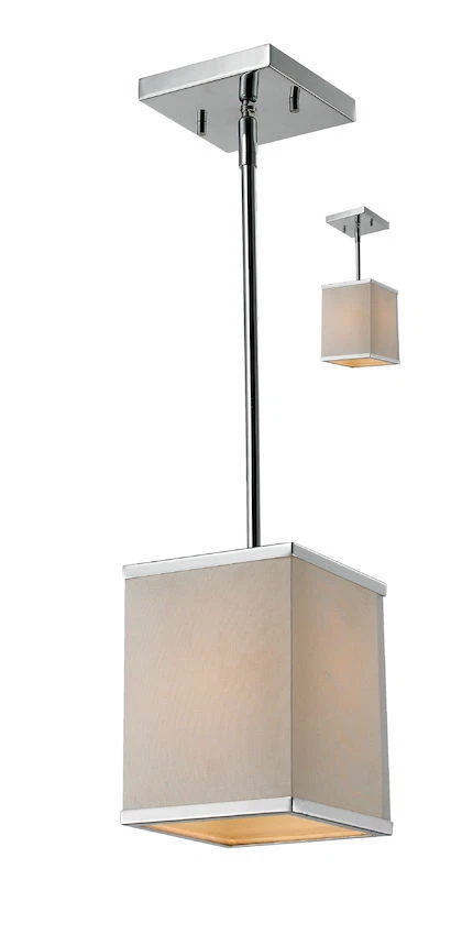Z-Lite Rego 1 Light Chrome Mini Pendant/Ceiling Light fabric shade Orig $180 - Image 1 of 1