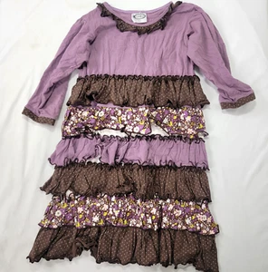 Loves Me Not Girl's 3/4 Sleeve Ruffle Layered Dress Size 10 Purple Brown Floral - Picture 1 of 7