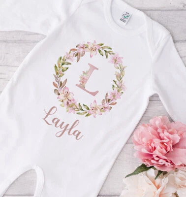 Personalised baby girls sleepsuit and bib ,baby girl coming home outfit,