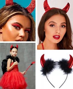 devil horns red Halloween headband mask adults child’s Satan  demon horn uk