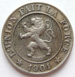 Pièce Belgique Roi Leopold II 10 Centimes 1901 Km 42 IN Extremely fine - Afbeelding 1 van 2