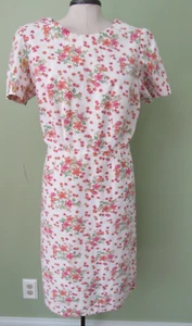 VINTAGE 1960'S FLORAL LINEN WIGGLE DRESS / 42" BUST MEASURE - Picture 1 of 6