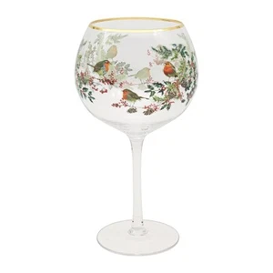 Christmas Robins Balloon Copa Glass Gin and Tonic Festive Robin - Picture 1 of 4