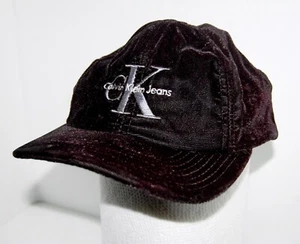 Vintage Calvin Klein Jeans Snap Back Hat Cap Black Velvet 90s - Picture 1 of 5