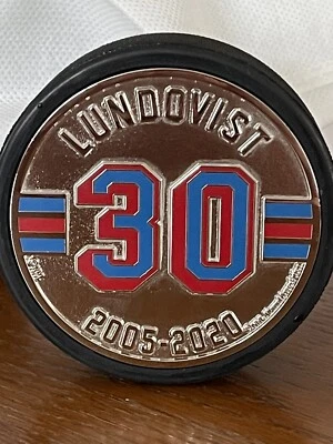 New York Rangers Henrik Lundqvist Retirement Night Silver Plated Puck - Image 1 of 3