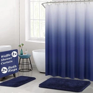 Shower Curtain Set Navy Blue Bathroom Decor Sets with Rugs Blue Bathroom Acce... - Picture 1 of 7