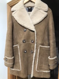 Burberry Brit Real Sheepskin Shearling Double Breasted Pea Coat Authentic UK6 - Picture 1 of 24