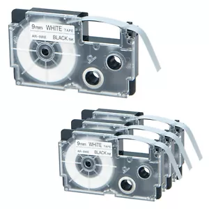 4 PK Fits Casio KL-60 EZ Label Tape Cartridge XR9WE XR-9WE Black on White 9mm - Picture 1 of 12