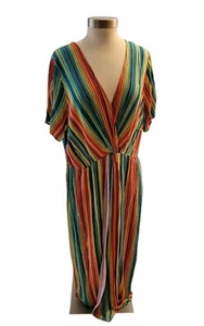 City Chic Stripped Rainbow Faux Wrap Dress Size 18 New With Tag  Front Slit  - Bild 1 von 13