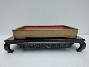 Patina Bonsai Pot Large Tokoname REIHO Yellow Glazed Width 47cm/18.5in. - Picture 1 of 23