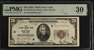 1929 $20 Federal Reserve Banknote New York - PMG 30 Fr. 1870-B (139) - Picture 1 of 2