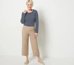 Isaac Mizrahi Live! Regular 24/7 Stretch Crop Wide Leg with Buttons A485794 - Picture 1 of 4