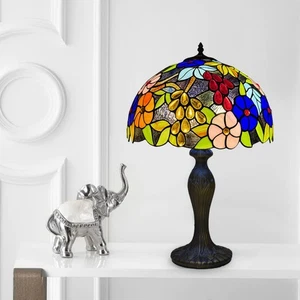 Tiffany Flower Style Table Lamp Multicolored 16 inch Art Stained Glass Desk UK - Picture 1 of 11