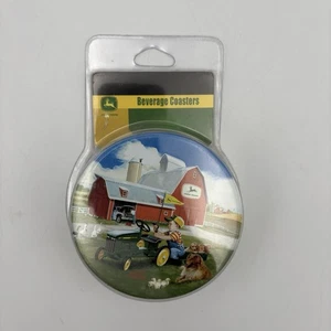 Set of 6 JOHN DEERE Beverage Coasters In Tin Metal & Cork Racing Reflections New - Picture 1 of 3