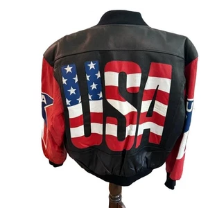 Chaqueta de bombardero de cuero vintage Michael Hoban bandera de Estados Unidos para hombre M - Imagen 1 de 8