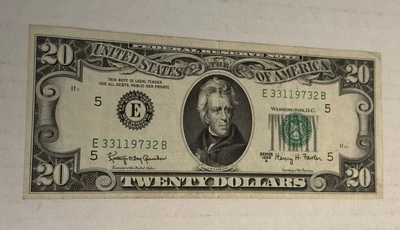 Vintage 1963 Twenty Dollar $20 Bill Federal Reserve Richmond E Note Currency USA - Image 1 of 4