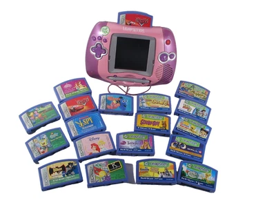 Pink/Purple LeapFrog Leapster Learning Game System Lot With 18 Games Model 20209 - Image 1 of 4