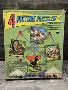 Vintage 1955 Whitman 4 Bilderpuzzle in einer Box große Teile komplett Filme Bücher  - Bild 1 von 2