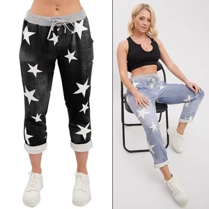 Ladies Women Italian Star Printed Shorts Turn Up Summer Beach Shorts Pant - Picture 1 of 12